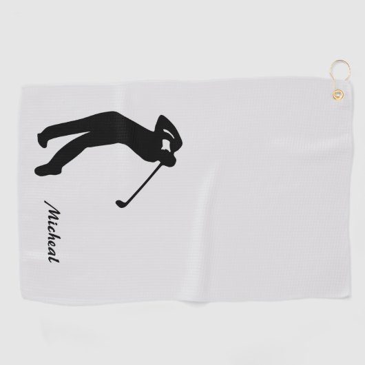 Golfer Silhouette Gray Monogram Golfhanddoek (Horizontaal)