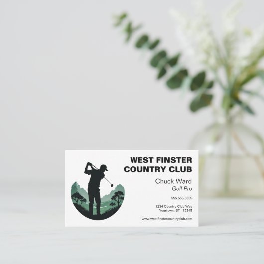 Golfer Silhouette in Half Circle Golf Pro Visitekaartje (Staand voorkant)