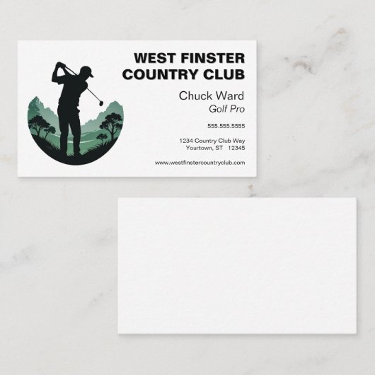 Golfer Silhouette in Half Circle Golf Pro Visitekaartje (Voorkant / Achterkant)