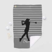 Golfer Silhouette Monogrammed Name Black Grey Golfhanddoek (Insitu)