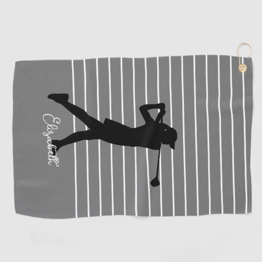 Golfer Silhouette Monogrammed Name Black Grey Golfhanddoek (Horizontaal)