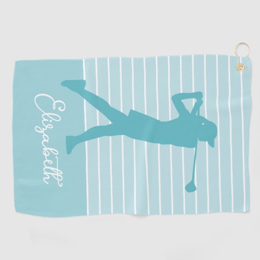 Golfer Silhouette Monogrammed Name Teal  Golfhanddoek (Horizontaal)