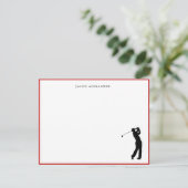Golfer Silhouette Personalized Red Border Bedankkaart (Staand voorkant)