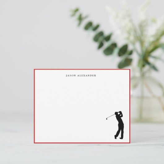 Golfer Silhouette Personalized Red Border Bedankkaart (Staand voorkant)