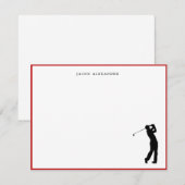 Golfer Silhouette Personalized Red Border Bedankkaart (Voorkant / Achterkant)
