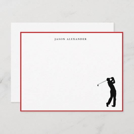 Golfer Silhouette Personalized Red Border Bedankkaart (Voorkant / Achterkant)