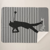 Golfer Silhouette Vrouw Monogram naam Black Grey Sherpa Deken (Voorkant (horizontaal))