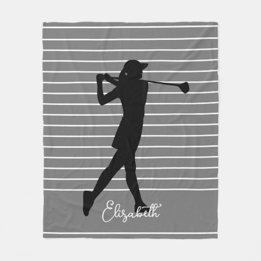 Golfer Silhouette Vrouw Monogram naam grijs zwart Fleece Deken (Voorkant)