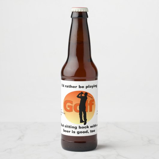 Golfer Silhouette Zonsondergang Bier Etiket (Voorkant)