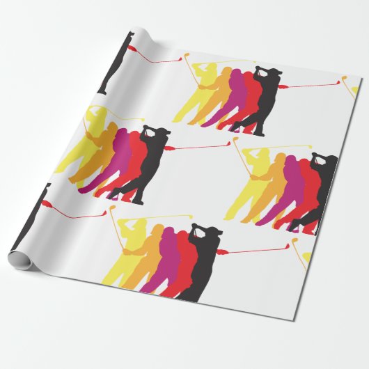 Golfer Silhouetten Cadeaupapier (Uitgerold)