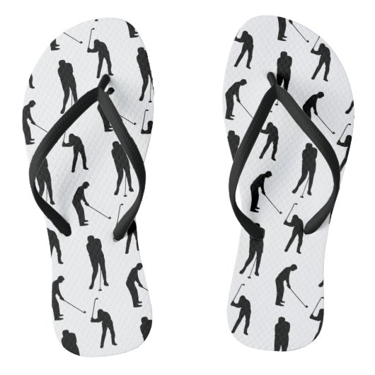 Golfer Silhouettes Black and White Pattern Teenslippers (Voetbed)