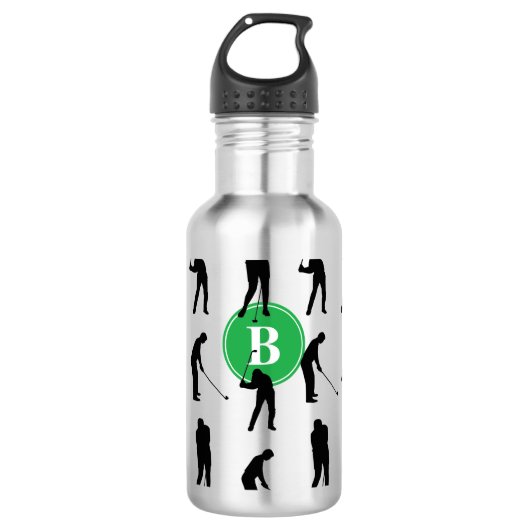 Golfer Silhouettes Pattern Monogram Waterfles (Voorkant)