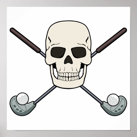 GOLFER SKULL Jolly Roger Ontwerp Downloadbaar Poster (Voorkant)