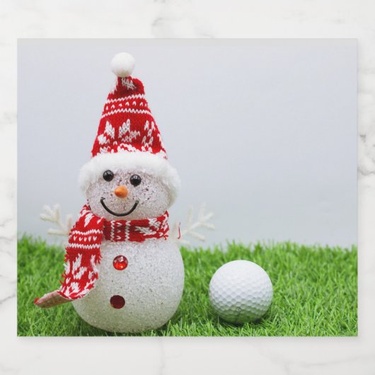 Golfer Snowman met golfbal op kerstavond Sparkling Wijnetiket (Enkel label)