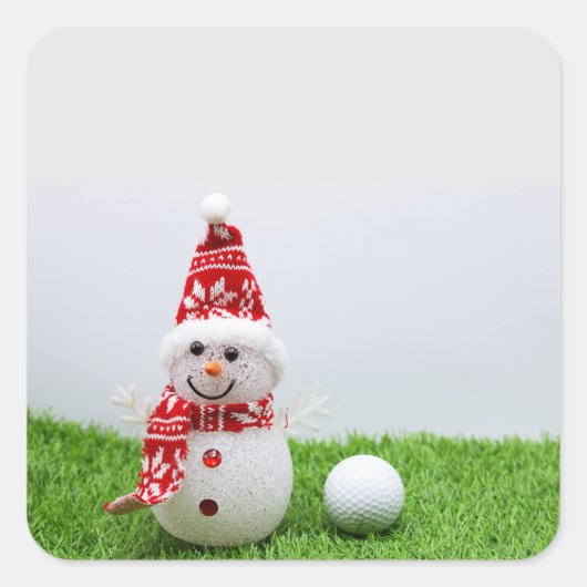 Golfer Snowman met golfbal op kerstavond Vierkante Sticker (Voorkant)