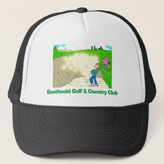 Golfer speelt golf en zit in de bunker. trucker pet (Voorkant)