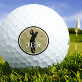 Golfer Speler Modern Sport Monogram Goud Zwart Ga Golfballen