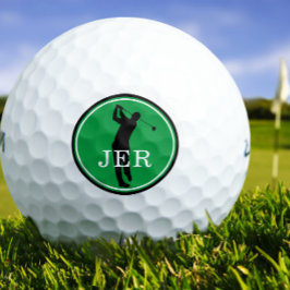Golfer Speler Modern Sport Monogram Groen Zwart Golfballen