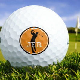 Golfer Speler Modern Sport Monogram Oranje Zwart  Golfballen