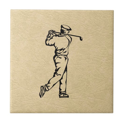 Golfer Sport Design Leer Look Tegeltje (Voorkant)