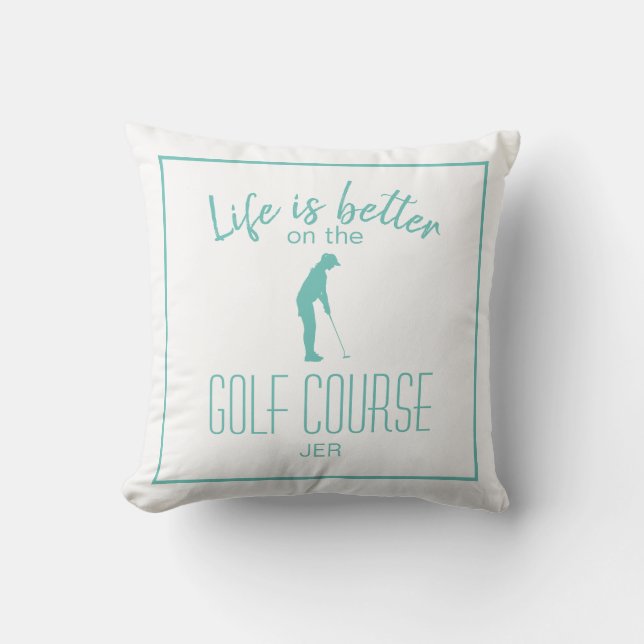 Golfer Sport Quote Geborduurd Teal & Wit Kussen (Voorkant)