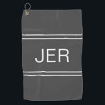 Golfer Sports Gray Modern Monogrammed Game Golfhanddoek<br><div class="desc">Het klassieke ontwerp kenmerkt douane monogrammed initialen in witte in de schaduw gestelde doopvont op een masculine grove achtergrond van de houtskool die tussen dubbele aanpassingsstrepen wordt gecentreerd. Pas aan met de gebruiksvriendelijke sjabloon. Bekijk ons geïntegreerde collectie van het coördineren van kleuren en golfaccessoires op andere overeenkomende producten in de...</div>
