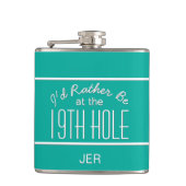 Golfer Sports Nineteenth Hole Monogram Blauwgroen Heupfles (Voorkant)