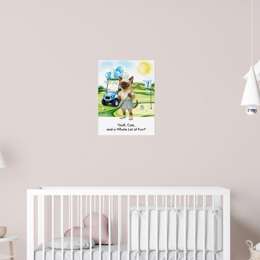 Golfer staat op de putting green voor Siamese kat Poster (Kinderkamer 2)
