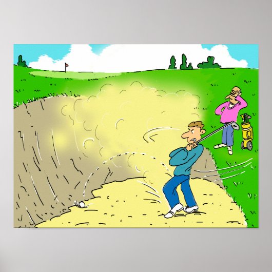 Golfer Stuck in een Bunker. Funny Golf Poster (Voorkant)