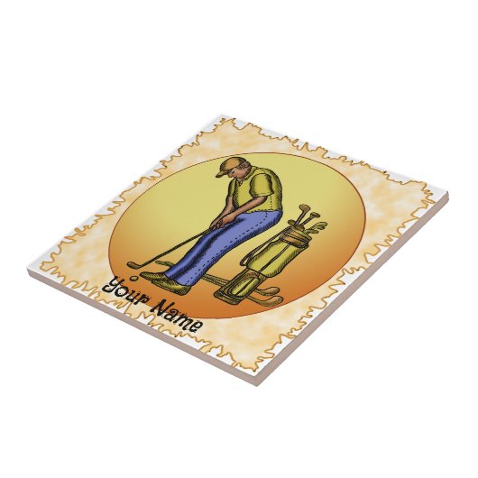 Golfer Sun Man Tegeltje (Zijkant)