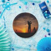 Golfer Sunset aangepast monogram papier bord (Feest)