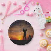 Golfer Sunset aangepast monogram papier bord (Feest)