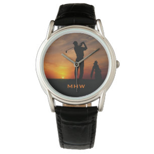 Golfer Sunset aangepaste monogram Horloge