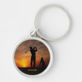 Golfer Sunset aangepaste monogram sleutelketens Sleutelhanger (Voorkant)