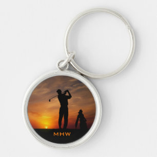 Golfer Sunset aangepaste monogram sleutelketens Sleutelhanger