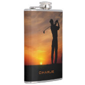 Golfer Sunset aangepaste naamkolf Heupfles (Rechts)