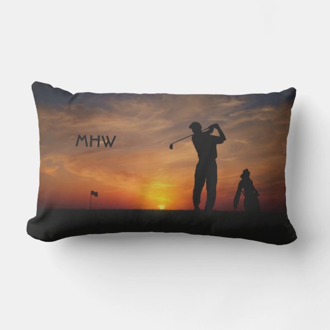 Golfer Sunset custom monogram gooi kussens (Voorkant)