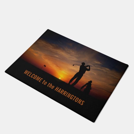 Golfer Sunset custom text deurmat (Schuin)