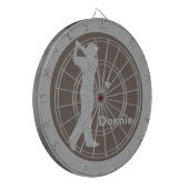 Golfer Swinging Club Gray Brown Golf gepersonalise Dartbord (Voorkant Links)