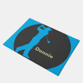 Golfer Swinging Club Green Khaki Golf gepersonalis Deurmat (Schuin)