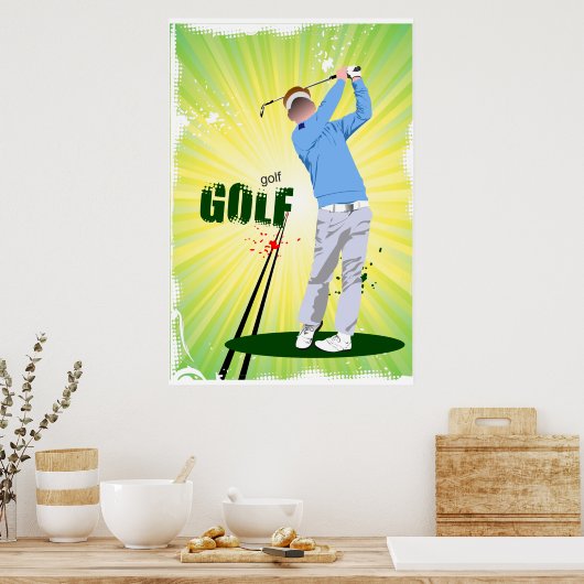 Golfer Swinging Golf Club Poster (Keuken)