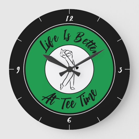 Golfer T-shirt Time Humor Funny Golf Sport Black G Grote Klok (Voorkant)