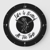 Golfer T-shirt Time Humor Funny Golf Sport Black W Grote Klok (Voorkant)