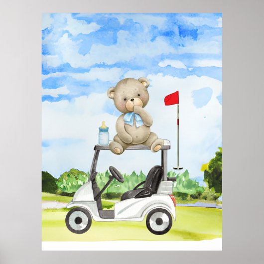 Golfer Teddy Bear op Golf Cart voor Baby BOY Poster (Voorkant)