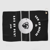 Golfer Tee Het Hoog Monogram Sportspeler Zwart Golfhanddoek (Horizontaal)