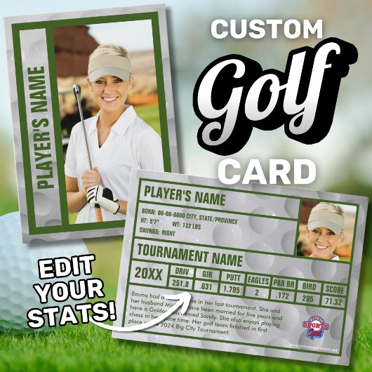 Golfer Trading Kaart | Toernooi Souvenir | Groen Contactkaartje