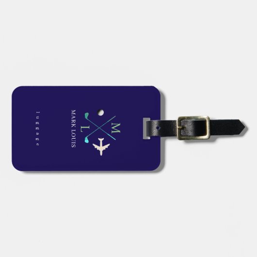 Golfer Traveller Monogram Blauw Bagagelabel (Voorkant horizontaal)