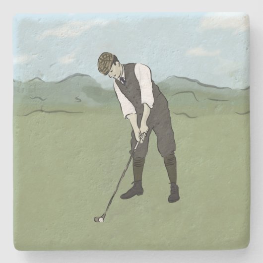  Golfer V1 Art Stenen Onderzetter (Voorkant)