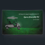 Golfer vrijgezellenfeest - Groene golfkar - Golfen Spandoek<br><div class="desc">Een opvallende en aanpasbare decoratie om uw feest naar een hoger niveau te tillen. Deze banner heeft een strak design met een coole illustratie van een golfkar tegen een zonnige groene golfbaanachtergrond, die de essentie van de sport op een kalmerende en klassieke manier vastlegt. De sfeer zal zowel verfijnd als...</div>