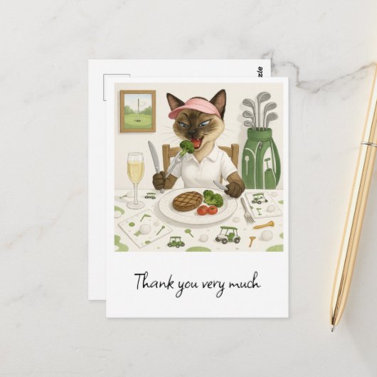 Golfer vrouw eet eten in clubhuis briefkaart (Voorkant / Achterkant in situ)